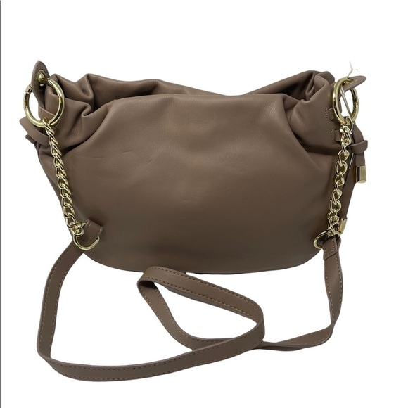 Gianni Bini Taupe Tan Crossbody leather bag purse with gold chain accent - Picture 4 of 8